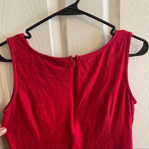 Mosaic Linen Blend Red Summer Midi Dress Size 10 Sleeveless Modest Neckline - Picture 6 of 7